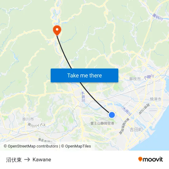 沼伏東 to Kawane map
