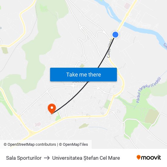 Sala Sporturilor to Universitatea Ștefan Cel Mare map