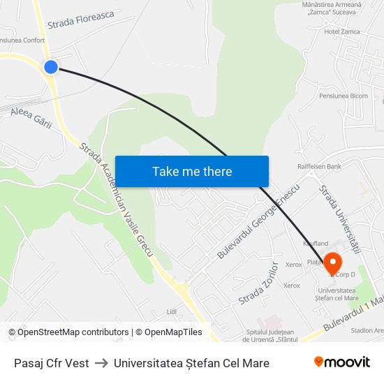 Pasaj Cfr Vest to Universitatea Ștefan Cel Mare map