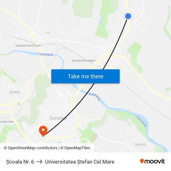 Școala Nr. 6 to Universitatea Ștefan Cel Mare map