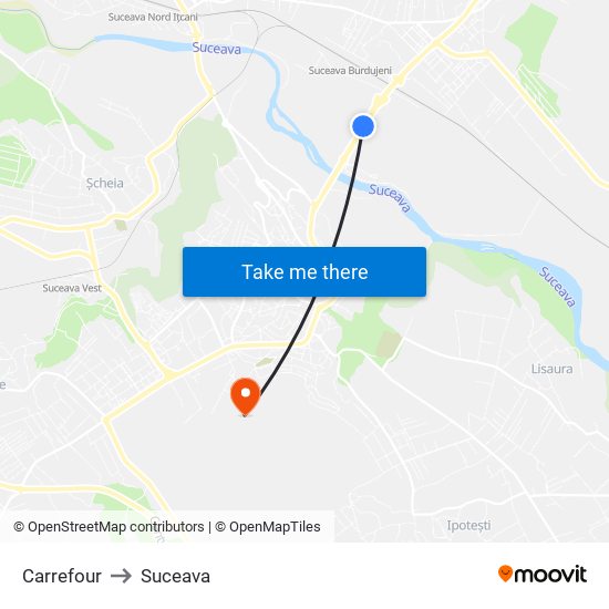 Carrefour to Suceava map