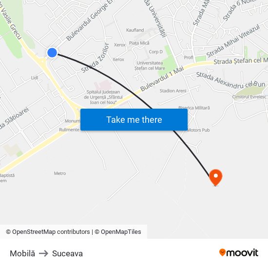 Mobilă to Suceava map