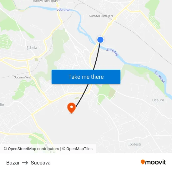 Bazar to Suceava map