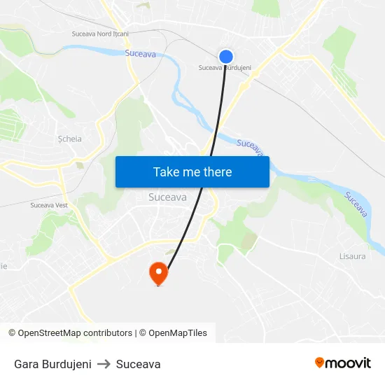 Gara Burdujeni to Suceava map