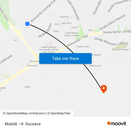 Mobilă to Suceava map