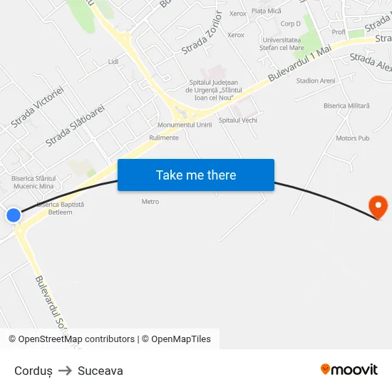 Corduș to Suceava map