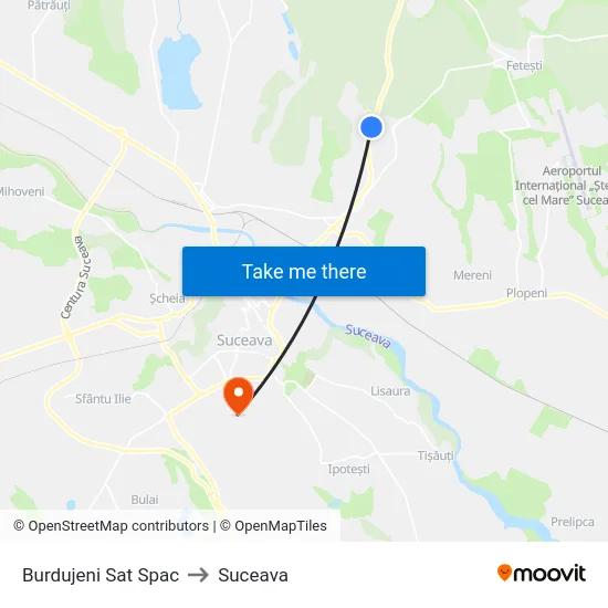 Burdujeni Sat Spac to Suceava map