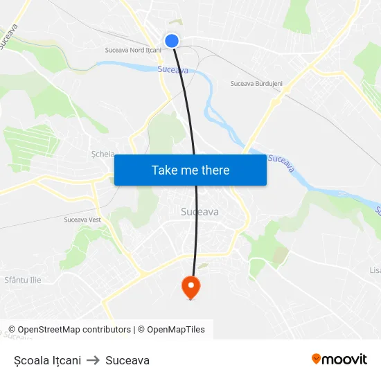 Școala Ițcani to Suceava map
