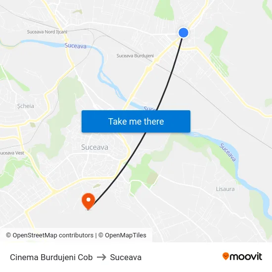 Cinema Burdujeni Cob to Suceava map