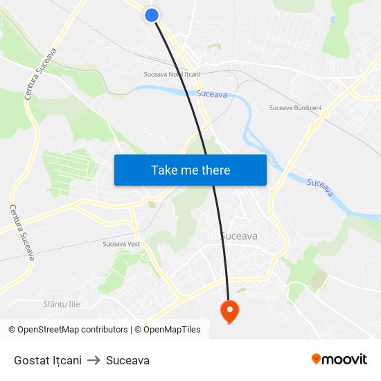 Gostat Ițcani to Suceava map