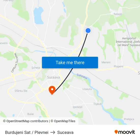 Burdujeni Sat / Plevnei to Suceava map