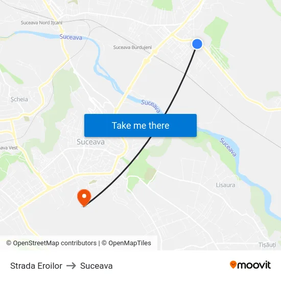Strada Eroilor to Suceava map