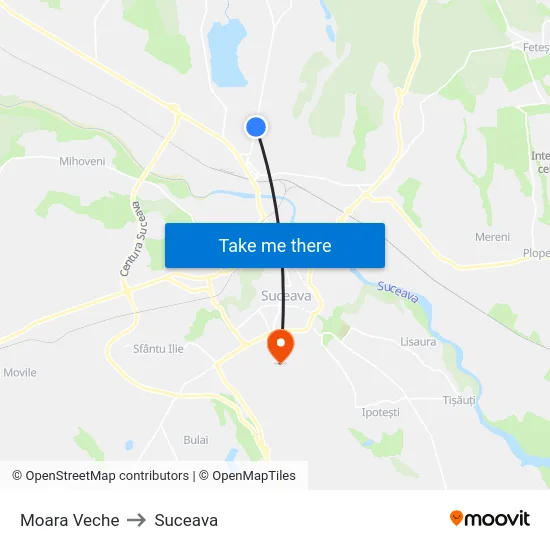 Moara Veche to Suceava map