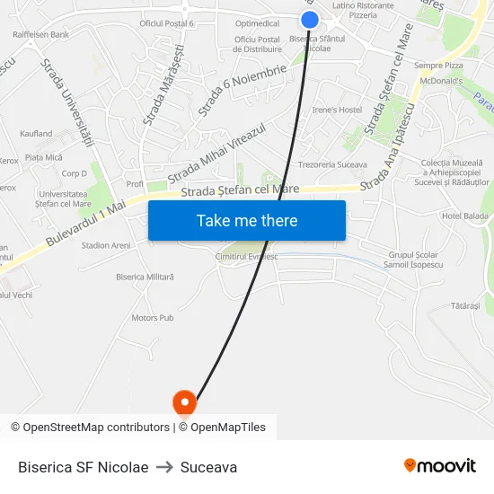 Biserica SF Nicolae to Suceava map