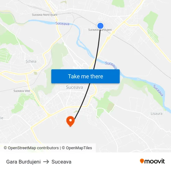 Gara Burdujeni to Suceava map
