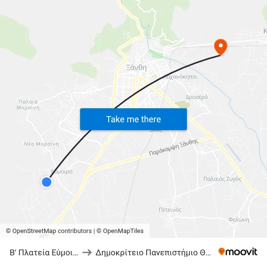 B Evmiro Square to Democritus University of Thrace map