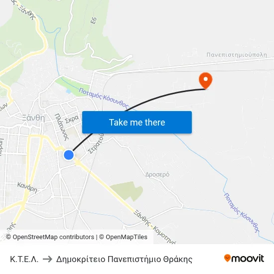 K.T.E.L. to Democritus University of Thrace map