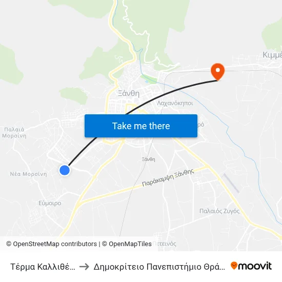 Kallithea Terminal to Democritus University of Thrace map