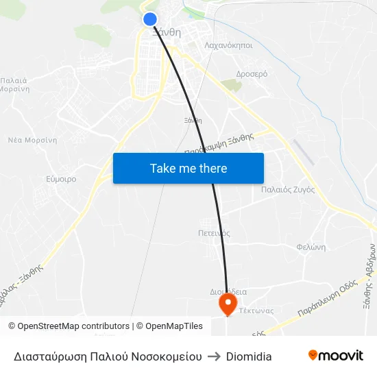 Διασταύρωση Παλιού Νοσοκομείου to Diomidia map