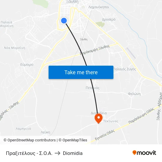 Πραξιτέλους - Σ.Ο.Α. to Diomidia map