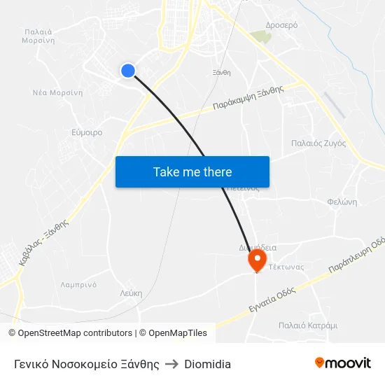 Γενικό Νοσοκομείο Ξάνθης to Diomidia map