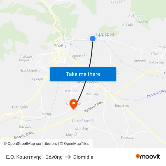 Ε.Ο. Κομοτηνής - Ξάνθης to Diomidia map