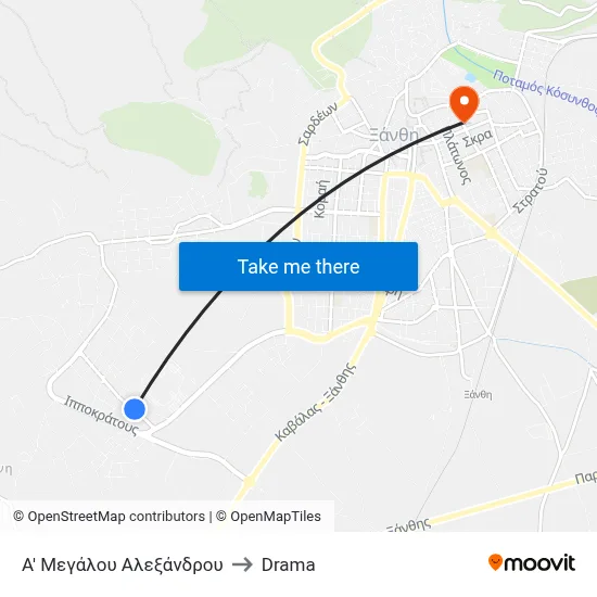1st Megalou Alexandrou to Drama map