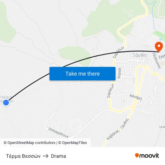 Τέρμα Βεσσών to Drama map
