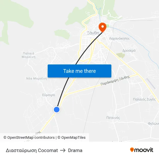 Διασταύρωση Cocomat to Drama map