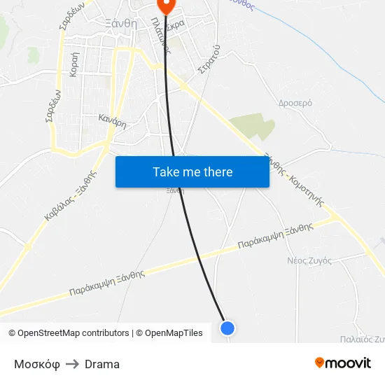 Moskof to Drama map