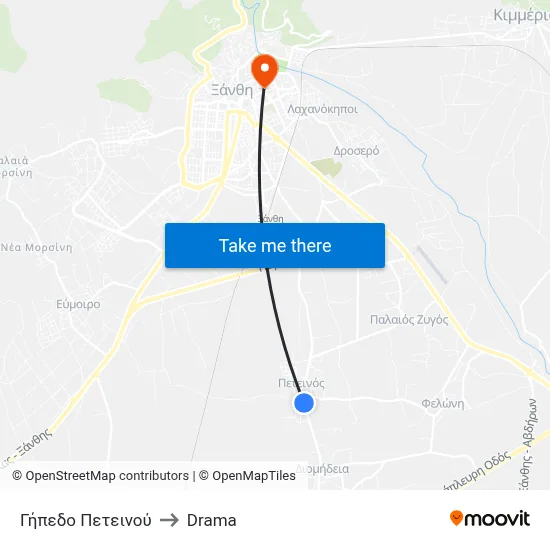 Peteinou Stadium to Drama map