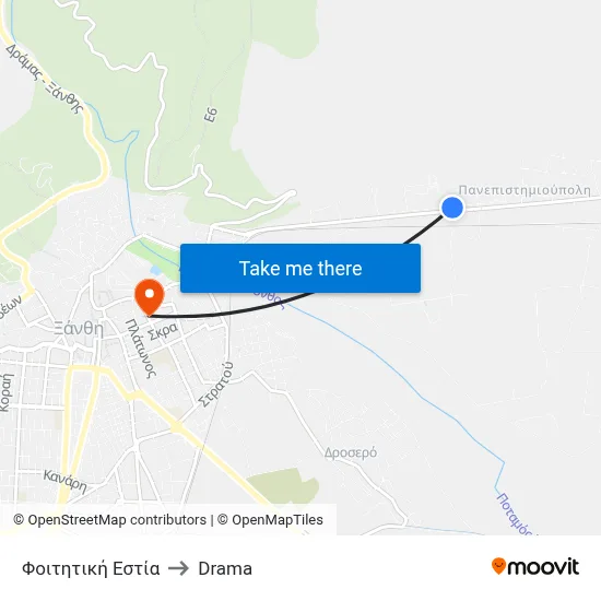 Φοιτητική Εστία to Drama map