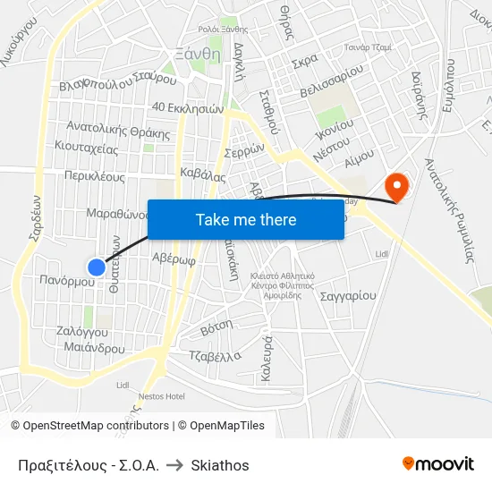 Praxitelous - SOA to Skiathos map