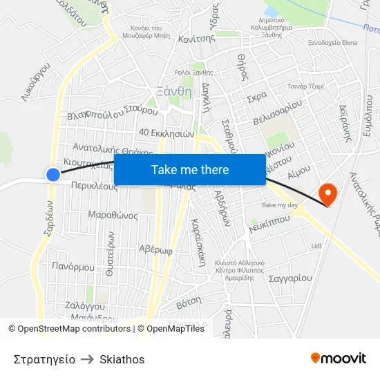 Headquarters to Skiathos map