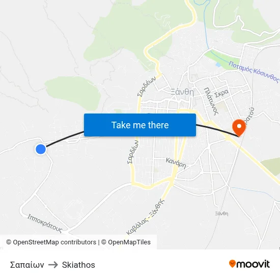 Sapeon to Skiathos map