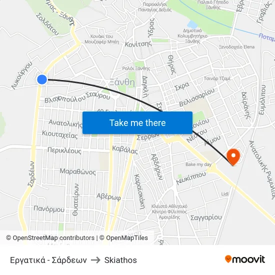 Ergatika - Sardeon to Skiathos map