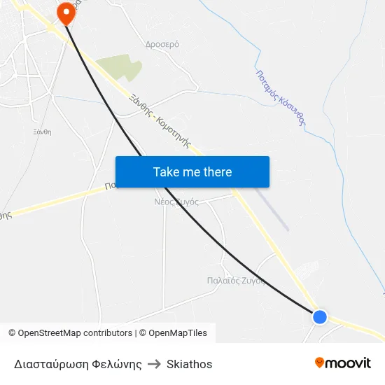 Felonis Junction to Skiathos map