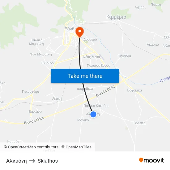 Alcyone to Skiathos map