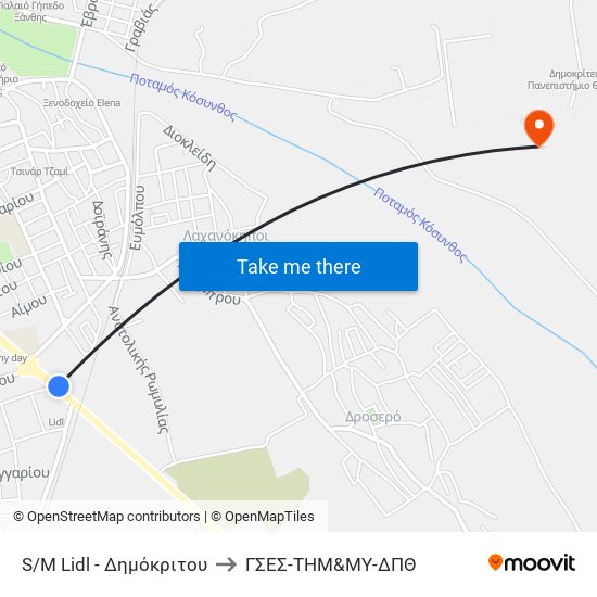 S/M Lidl - Δημόκριτου to ΓΣΕΣ-ΤΗΜ&ΜΥ-ΔΠΘ map