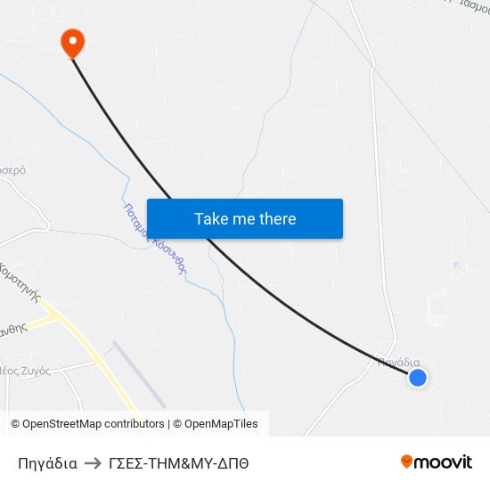 Πηγάδια to ΓΣΕΣ-ΤΗΜ&ΜΥ-ΔΠΘ map