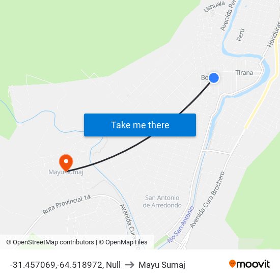 -31.457069,-64.518972, Null to Mayu Sumaj map