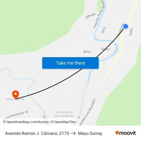 Avenida Ramón J. Cárcano, 2175 to Mayu Sumaj map