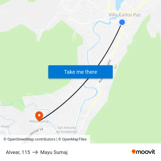 Alvear, 115 to Mayu Sumaj map