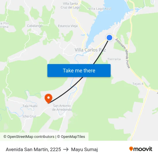 Avenida San Martín, 2225 to Mayu Sumaj map