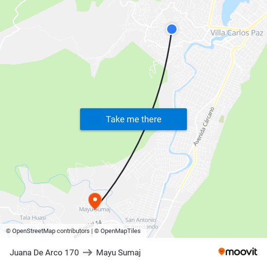 Juana De Arco 170 to Mayu Sumaj map