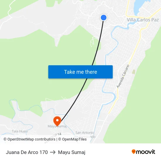 Juana De Arco 170 to Mayu Sumaj map