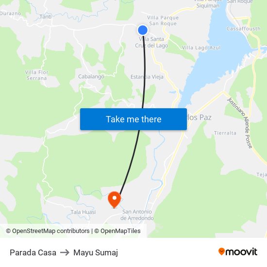 Parada Casa to Mayu Sumaj map