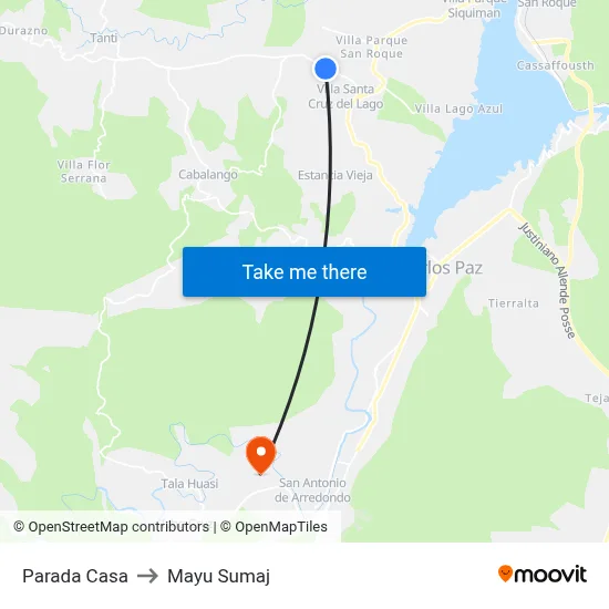 Parada Casa to Mayu Sumaj map