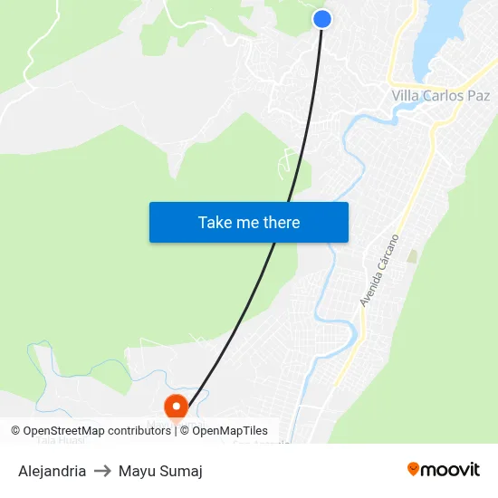Alejandria to Mayu Sumaj map
