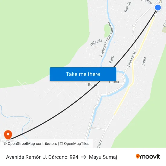 Avenida Ramón J. Cárcano, 994 to Mayu Sumaj map